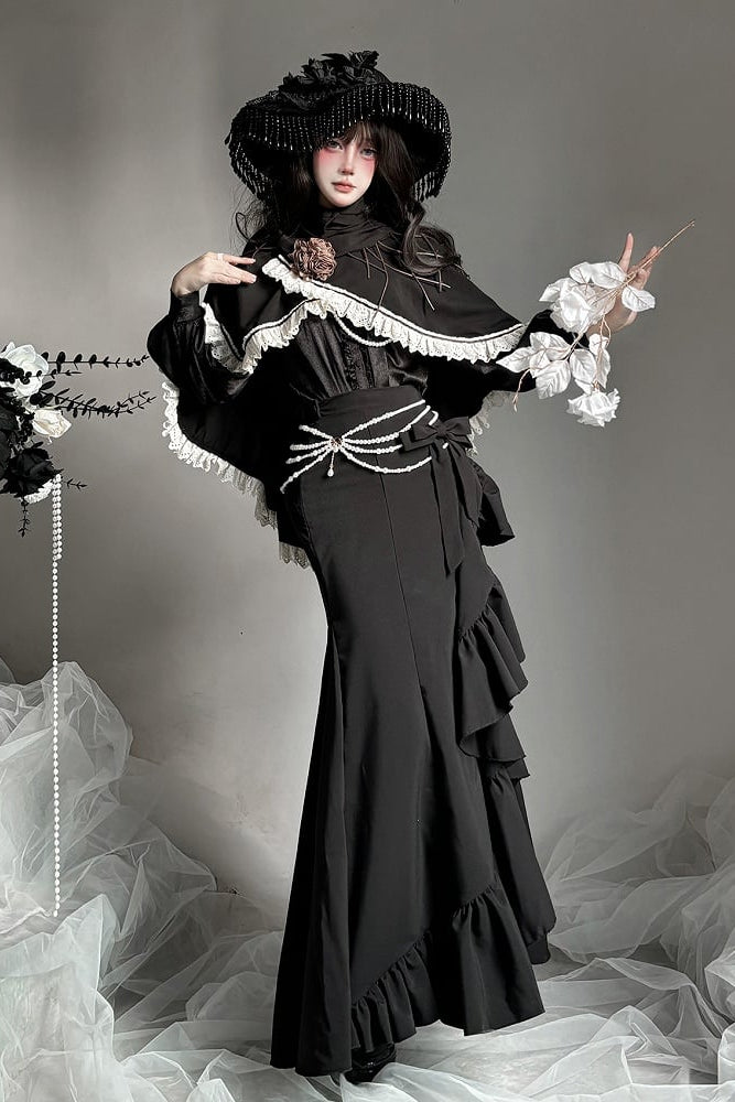 【12月23日予約締切】トワイライトレインロマンティックローズハイネックカラー付きフリルケープ