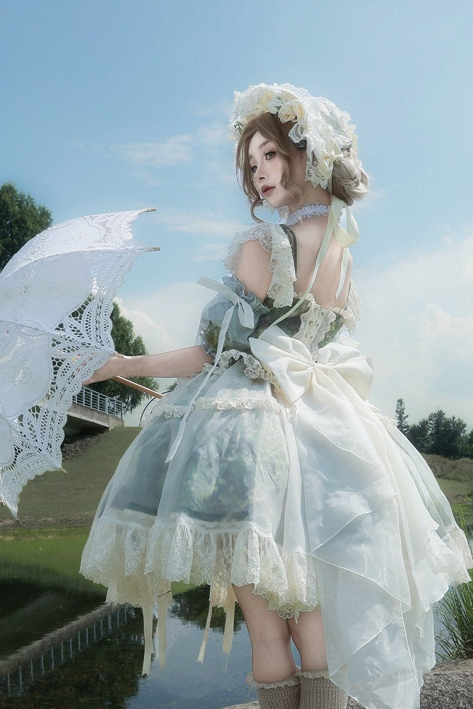 【8月23日予約締切】Elegant Forest Floral Oil Painting Print Classical Lolita series accessories（Back ribbon train・detachable sleeves）