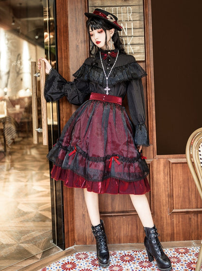 Rouge Retro Elegant Dark Gothic Lolita Stand Collar Shirt