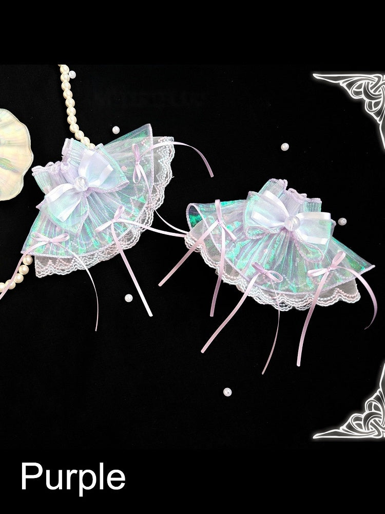[Vorbestellfrist 1. August] Accessoires der Quallen-Fee-Serie in Blau/Weiß/Lila (muschelförmiger Kopfschmuck mit langer Schleppe, Quallen-Haarspange, Handgelenk-Manschetten, Perlen-Spitzen-Choker, Quallen-Kopfstück/Handaccessoire)
