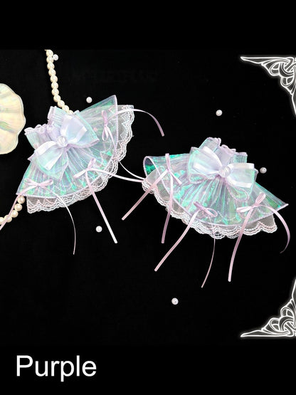 [Vorbestellfrist 1. August] Accessoires der Quallen-Fee-Serie in Blau/Weiß/Lila (muschelförmiger Kopfschmuck mit langer Schleppe, Quallen-Haarspange, Handgelenk-Manschetten, Perlen-Spitzen-Choker, Quallen-Kopfstück/Handaccessoire)