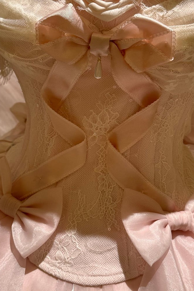 【9月6日予約締切】Romantic Rose Ballet Lolita Bow Lace Corset Bustier＋Layered Ruffle Bow Bubble Skirt + Bow Train（Set1/2）