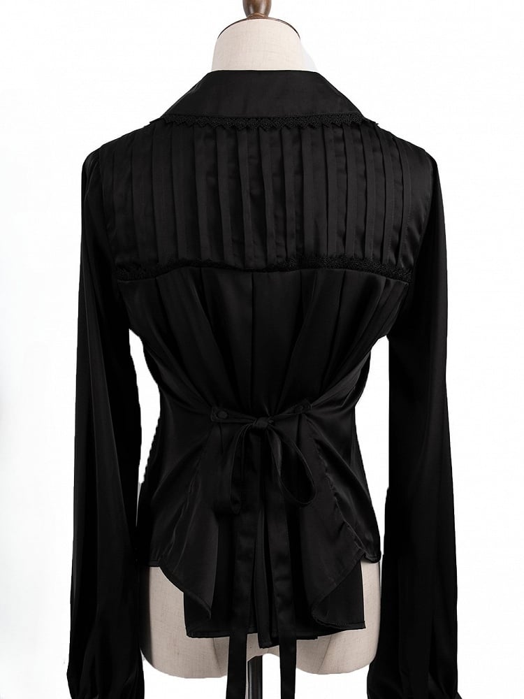 【12月29日予約締切】ゴシックロリータポインテッドカラーアンドレースアップリボンフリルシャツ