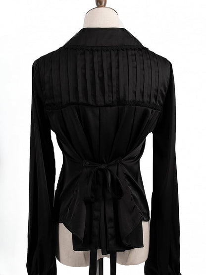 【12月29日予約締切】ゴシックロリータポインテッドカラーアンドレースアップリボンフリルシャツ