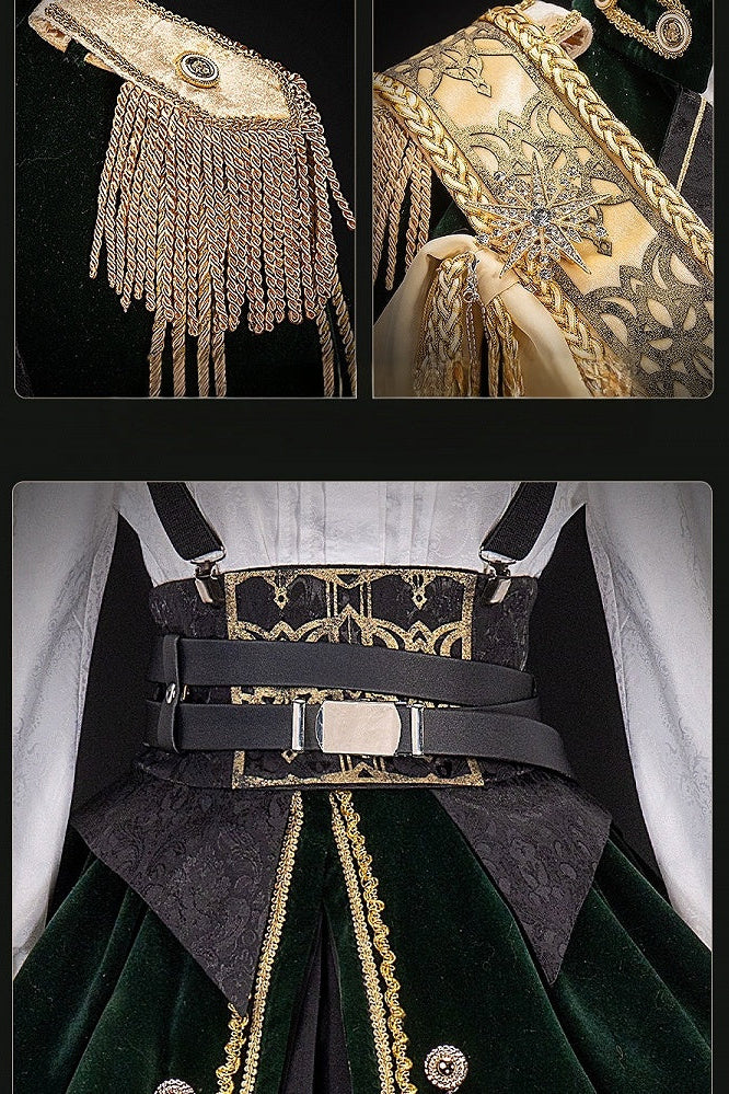 【12月7日予約締切】Dark Green & Gold Royal Prince-Style Military Lolita Set 1/2 + Full Set Ouji Fashion