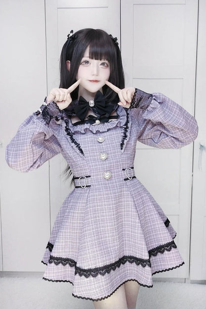 【12月18日予約締切】ジュエルリボンカラースイートレースチェックドレスセットアップ