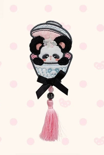 [Reservierungsschluss am 1025] Pink/Grüne Chinoiserie-Lolita-Sweet-Panda-Serie Accessoires (Teetassen-inspirierter Minihut, Pandaohren-Haube, Pandaohren-KC, Pandaohren-Barett, Haarclip, Halskette, Handtasche, Quastenbrosche, Socken)