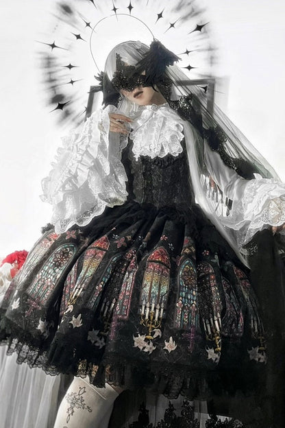 【9月28日予約締切】Gothic Lolita Stained Glass Lace Ruffle Corset JSK Dress