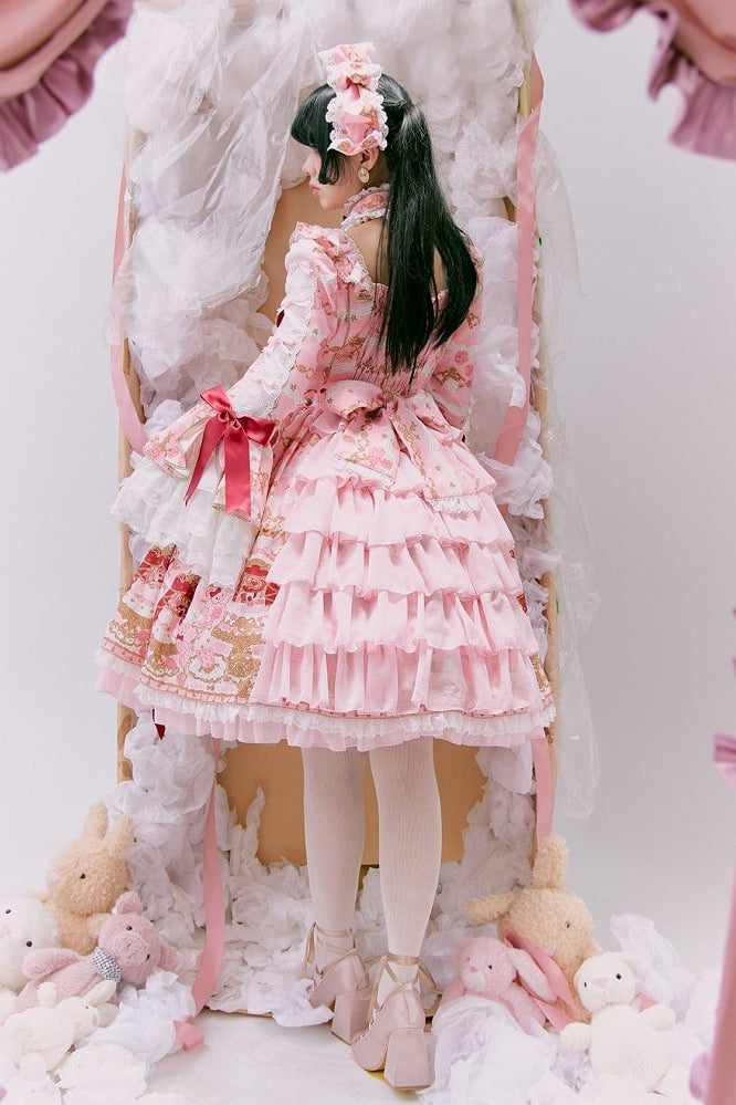 【4月26日予約締切】レトロロマンスイートロリータリボンケーキプリントゴージャス姫袖ドレス