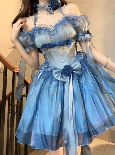 グラデーションアシメデザイン妖精ロリータドレスセット