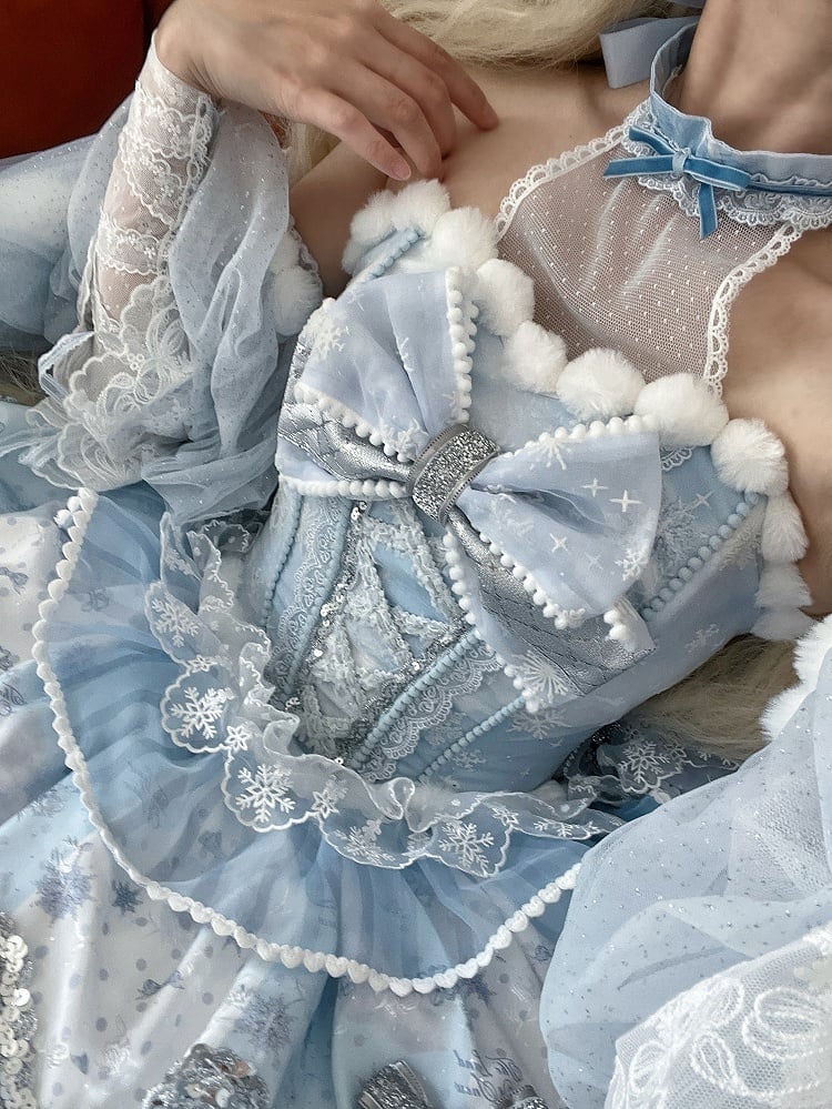 [Deadline for reservations: December 10] Snow Rabbit Ball Blue and Silver Halter Neck Fur Dress Complete Set