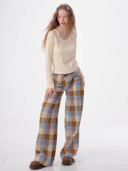 Retro Check Wide Pants