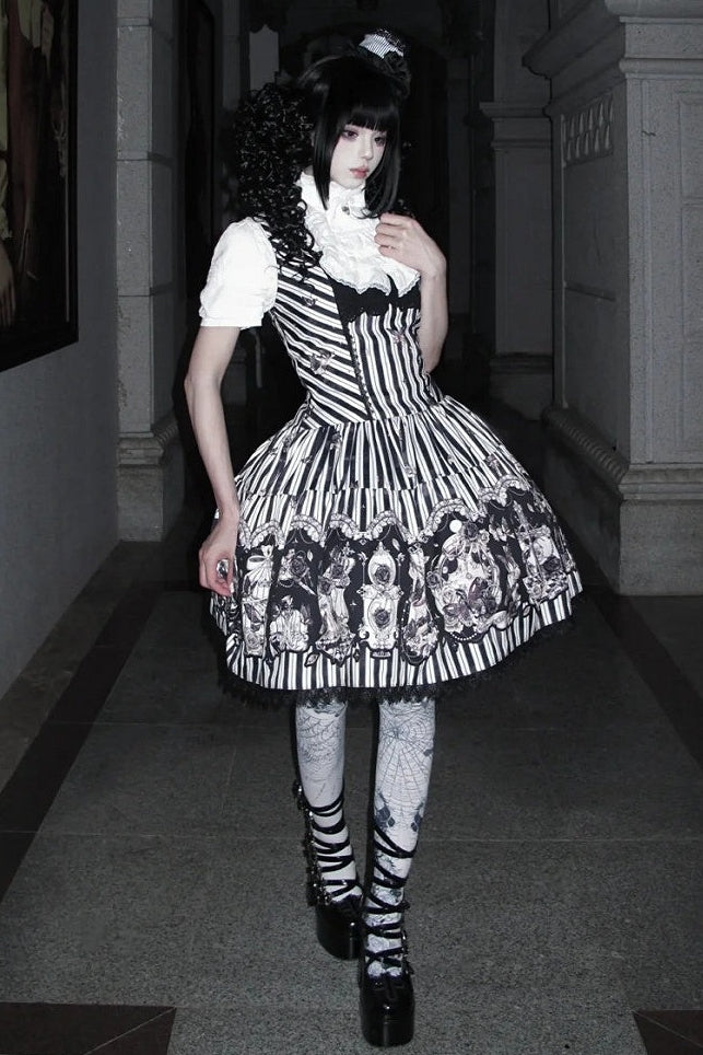 【10月3日予約締切】Black/White Elegant Gothic Puff Sleeve Shirt With Detachable Bell Sleeves And Frill Collar Jabot