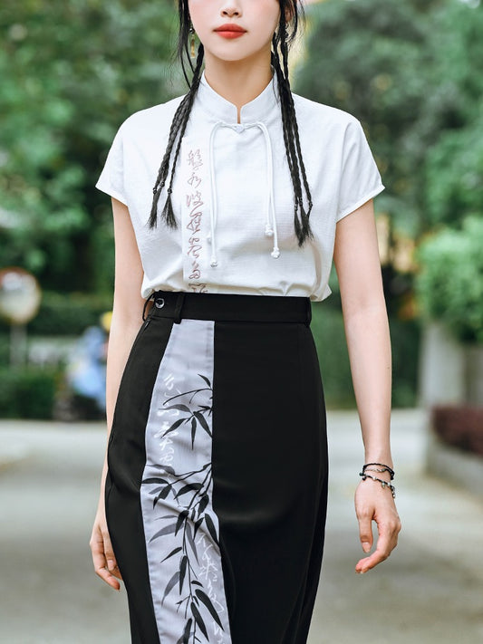 China Heart Sutra Stand Collar Embroidered Tassel Shirt