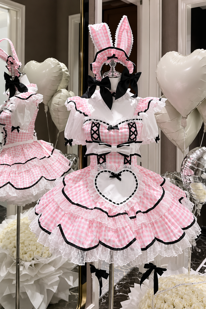 うさみみピンクギンガムメイドドレス