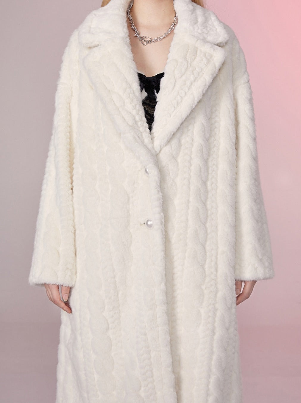 Sweet Milky Long Eco Fur Coat