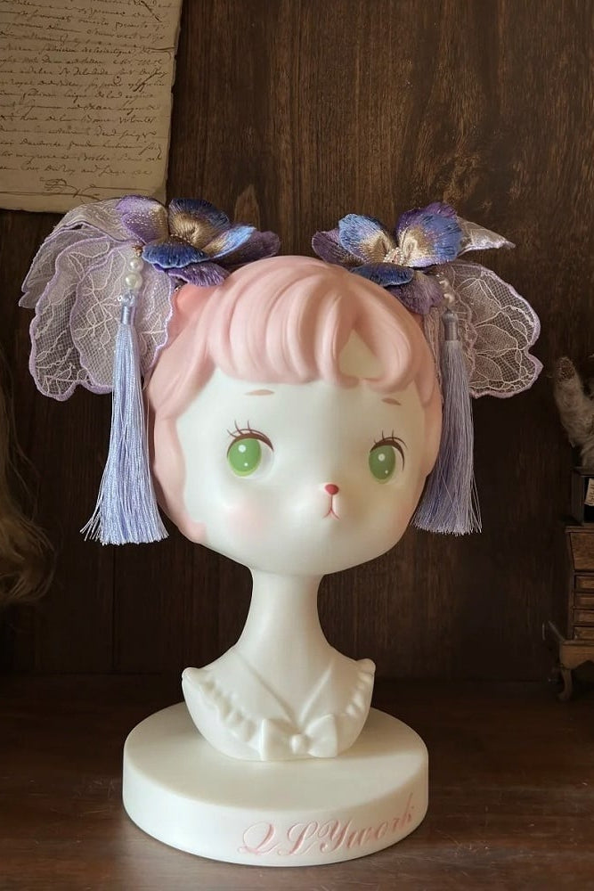 【9月13日予約締切】Purple/Dark Purple Gothic Lolita Elegant Iris Series Accessories(Bonnet / Hair clip with tassel / Hair clip / Brooch)
