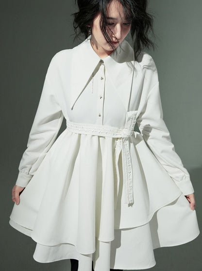 White Pointed Collar Shirt Dress