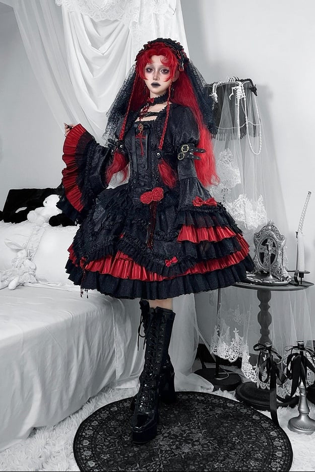 【4月21日予約締切】ブラッドフィーストダークゴシックローズクロスコルセットサスドレス＋ベルスリーブショートジャケット＋アクセサリー