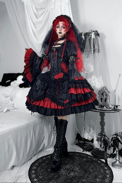 【4月21日予約締切】ブラッドフィーストダークゴシックローズクロスコルセットサスドレス＋ベルスリーブショートジャケット＋アクセサリー