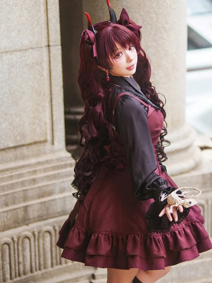 【12月26日予約締切】ゴシックロリータダークカラーストライプリボンサスドレス