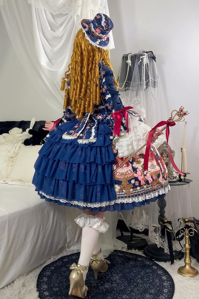 【4月26日予約締切】レトロロマンスイートロリータリボンケーキプリントゴージャス姫袖ドレス