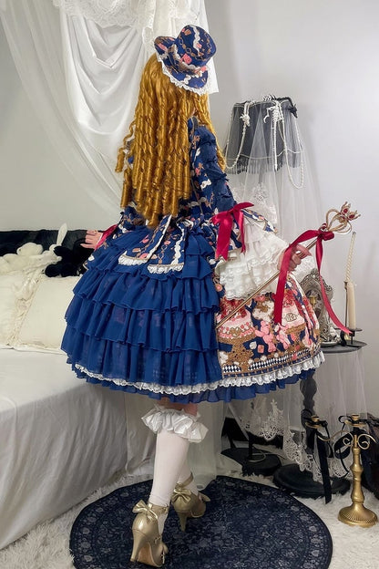 【4月26日予約締切】レトロロマンスイートロリータリボンケーキプリントゴージャス姫袖ドレス