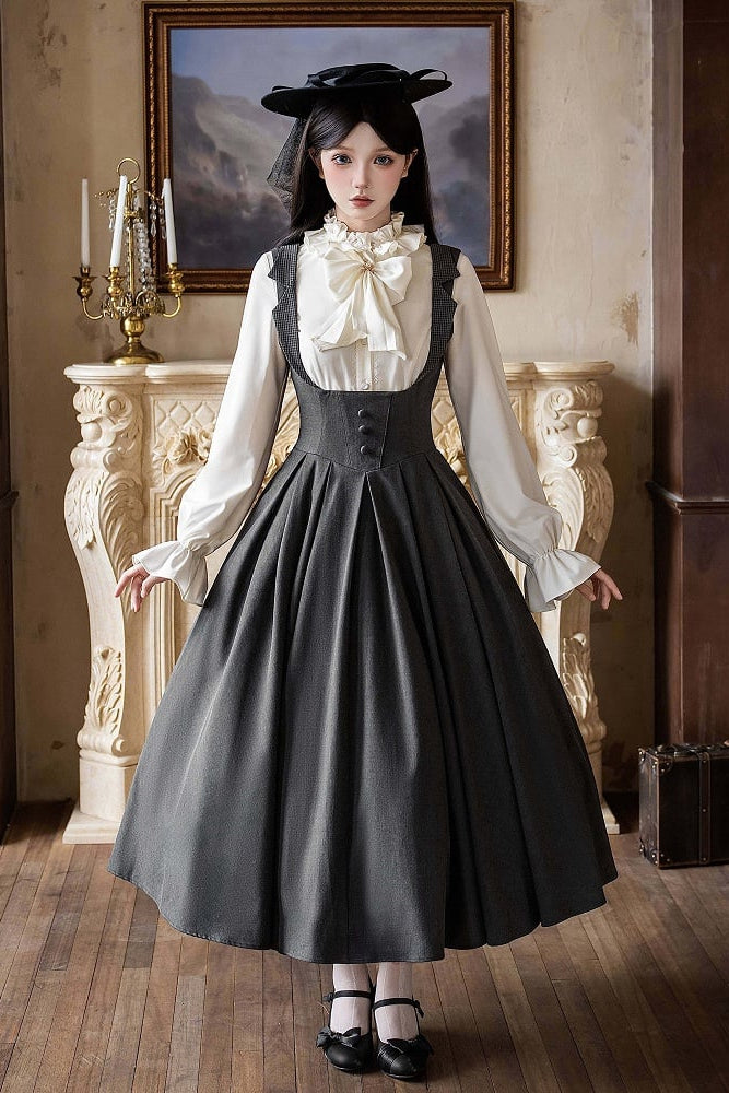 【4月14日予約締切】ダークグレークラシックラペルショルダーロリータコルセットドレス（ショート・ロングA/B）