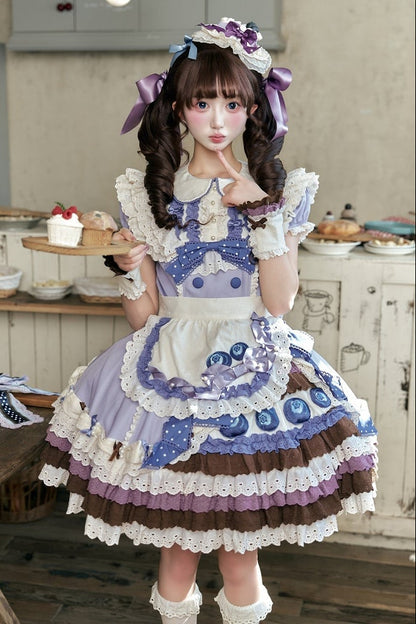 【8月8日予約締切】ブルーベリーカフェロリータOPドレス（ショート・ロング）＋エプロン＋ケーキミニハット