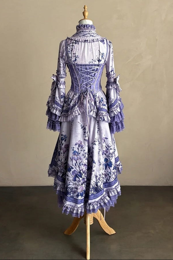 【9月13日予約締切】Purple/Dark Purple Gothic Lolita Elegant Iris Dress Top & Bustier & Skirt Set 1/2+ Full Set