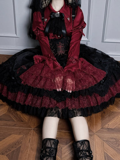 Black Mist Banquet Gothic Cross Rose Bonnet + Veil + Brooch