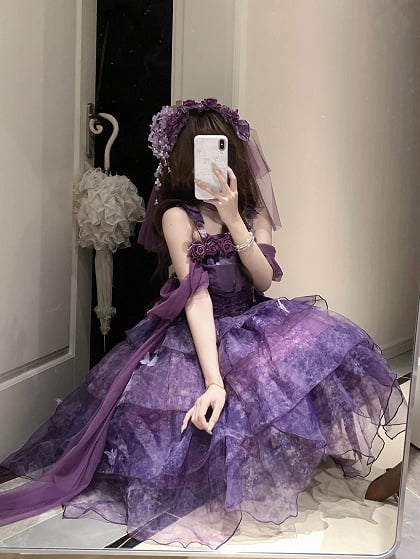 [Pre-order Deadline: May 23] Wisteria Purple Ribbon Tulle Tiered Fairy Corset JKS Dress