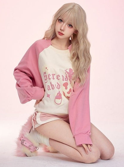 Sweets Design Loose Sweatshirt + Casual Shorts