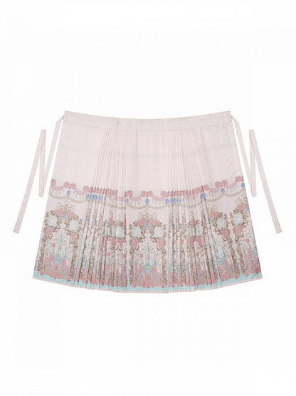 【10月10日予約締切】Black Pink Romantic Rose Castle Classic Lolita Bustier Top Castle Print Pleated Skirt Set-up + Complete Set(Rose Ribbon Lace Hat + Ribbon Hair Clip Included)