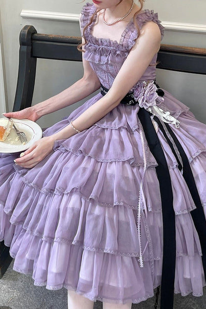 [Pre-order Deadline: July 31] Romantic Sweet Lolita Square-Neck Tiered JKS Ribbon Dress