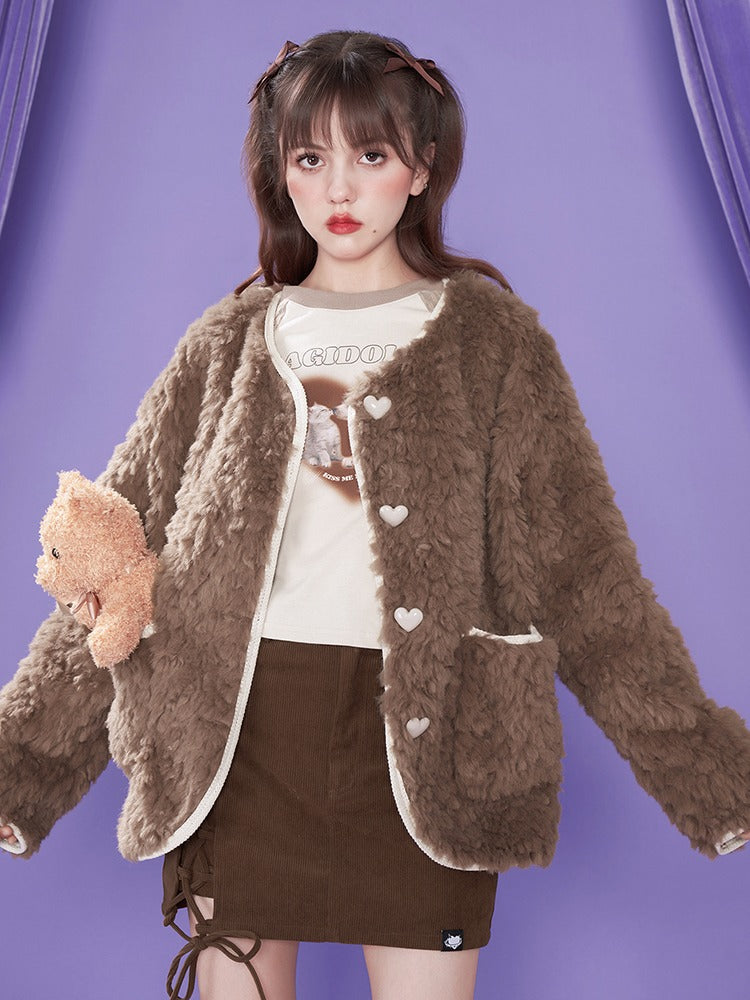 Chocolate Faux Fur Loose Jacket