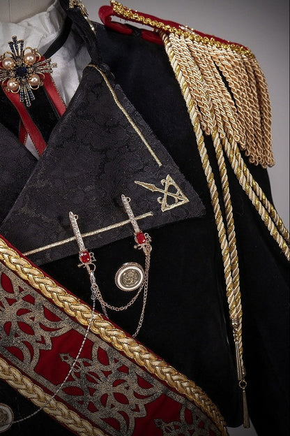 [Pre-order Deadline: December 7] Dark Red & Black Royal Prince-Style Military Lolita Coordinated Set 1/2 + Full Set Ouji Fashion