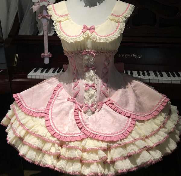 【12月17日予約締切】ピンクフローラルスイートロリータティアードドレス＋うさ耳ボンネット＋アクセサリー
