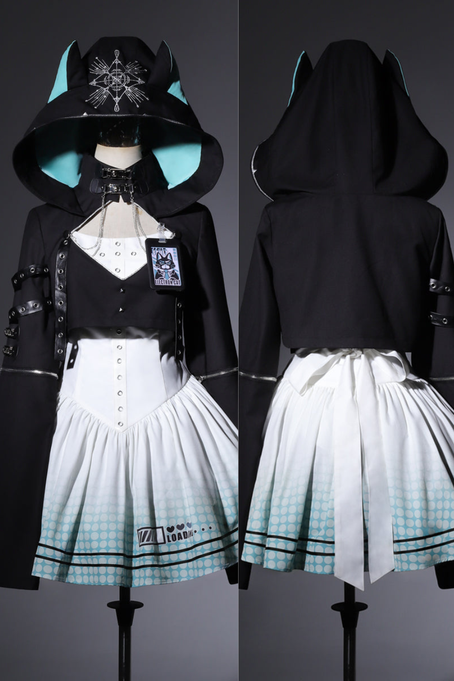 【予約商品】デイリーゴシックレトロパンクスタイルフードジャケット＋プリーツサスペンダースカート