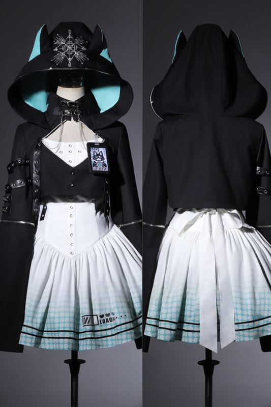 【予約商品】デイリーゴシックレトロパンクスタイルフードジャケット＋プリーツサスペンダースカート