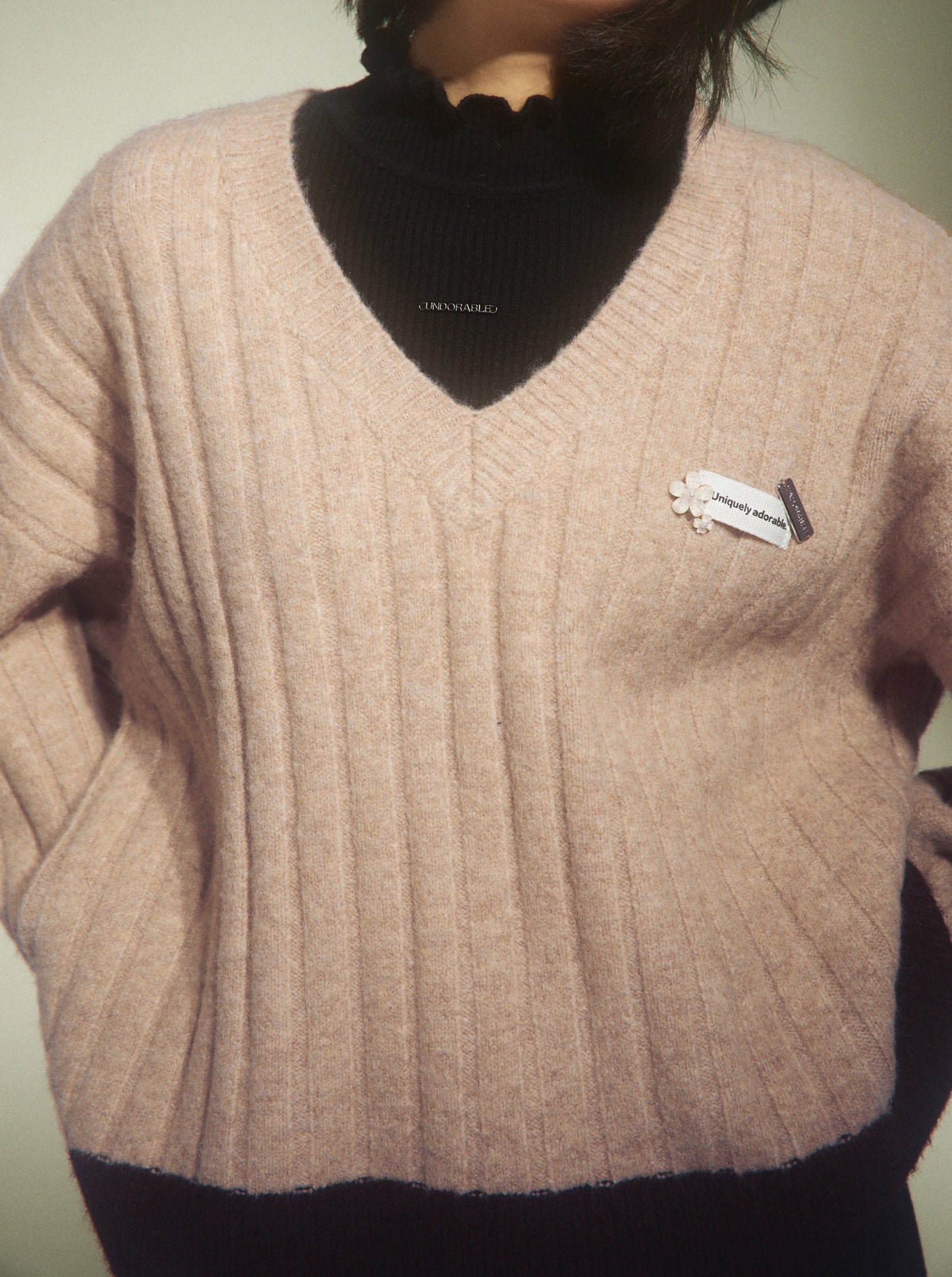 Dusty Pink Mohair V-Neck Sweater