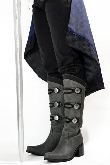 【9月7日予約締切】Black/White/Gray Gothic Lolita Prince Square Toe Retro Boots