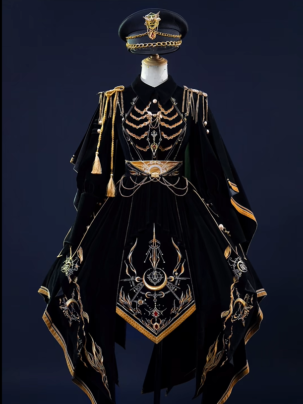 [Deadline for reservations: November 16] Holy army black gold embroidered military cape dress complete set + dress set