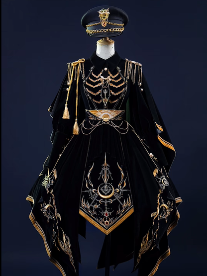 [Deadline for reservations: November 16] Holy army black gold embroidered military cape dress complete set + dress set