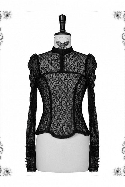 [Vorbestellschluss: 10. Monat, 14. Tag] Schwarz/Weißes Gothic-Lolita-Innentop aus transparenter Spitze mit langen Ärmeln