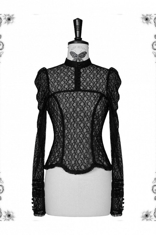【10月14日予約締切】Black/White Gothic Lolita Sheer Lace  Long-Sleeved Inner Top