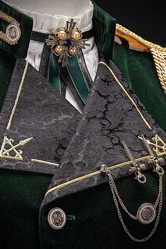 【12月7日予約締切】Dark Green & Gold Royal Prince-Style Military Lolita Set 1/2 + Full Set Ouji Fashion