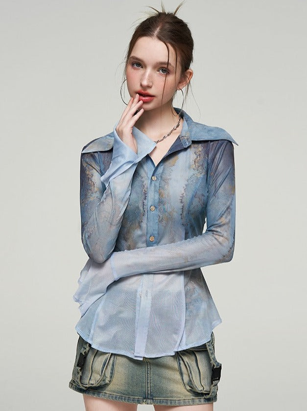 Gold Blue Sheer Art Shirt