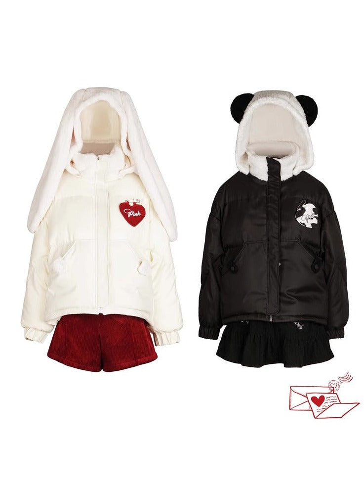 Sweet rabbit jacket + panda jacket + high neck top + shorts + flared skirt