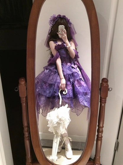 [Pre-order Deadline: May 23] Wisteria Purple Series Hairband Veil + Back Bow Train + Choker + Off-Shoulder Shawl Sleeves